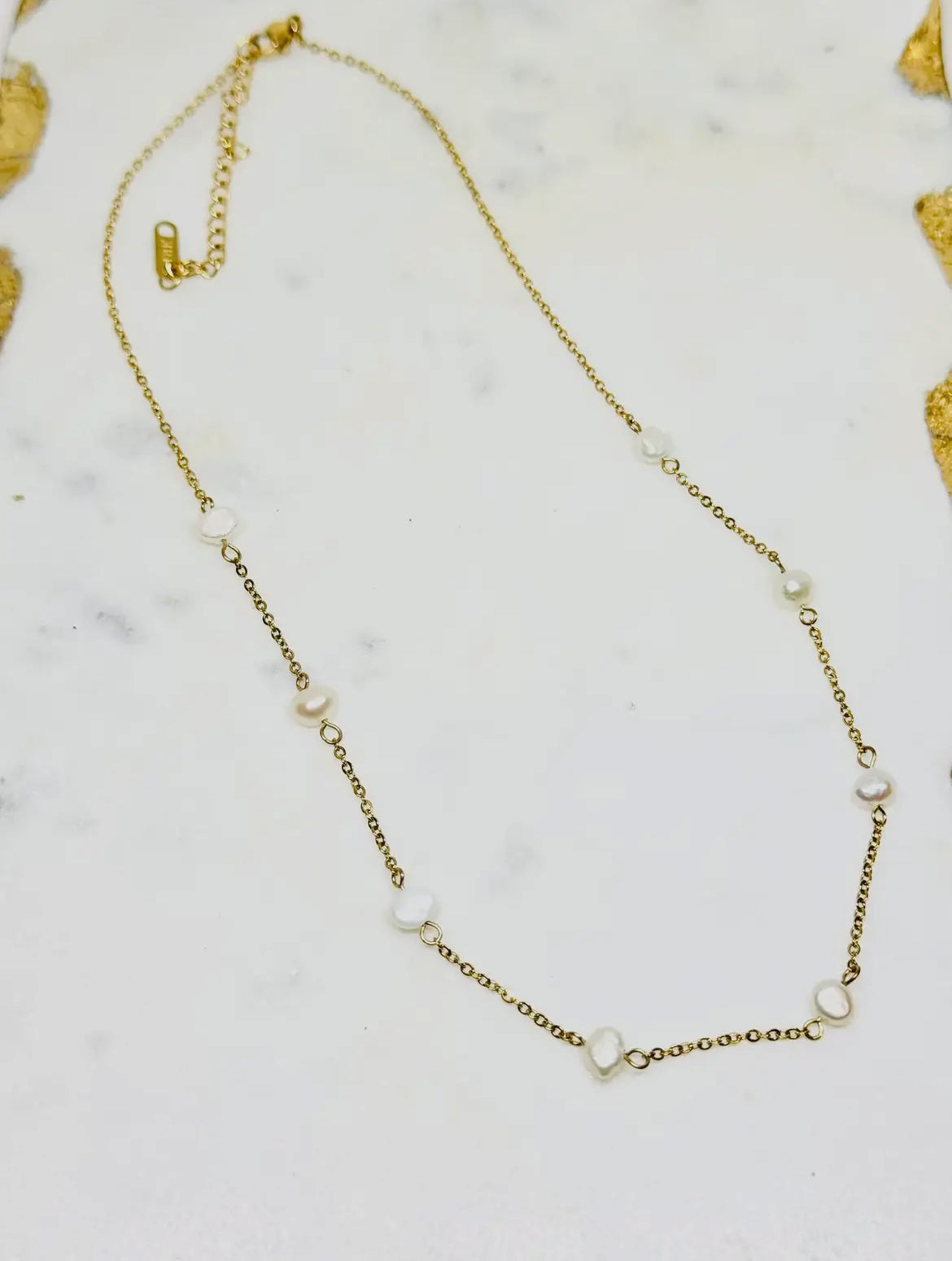 Gold 18kt Plated Delicate Chain with Pearls Necklace