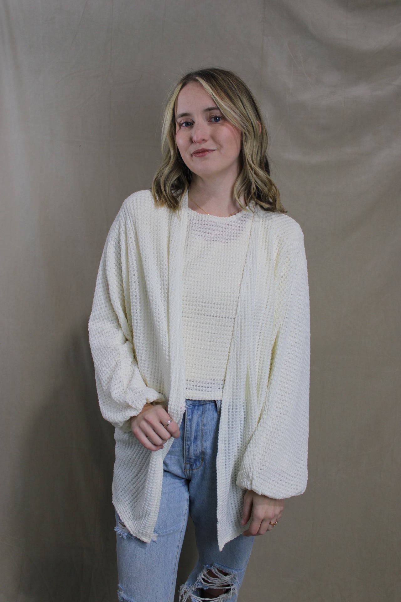 Ivory Thrive Open Knit Cardigan