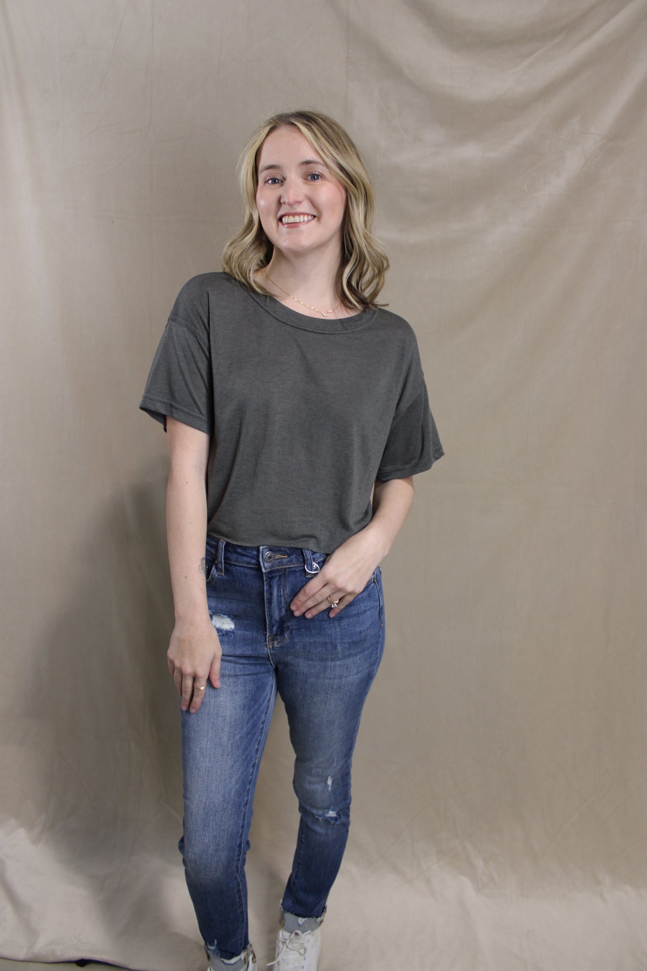 Cropped Butter Top - Charcoal