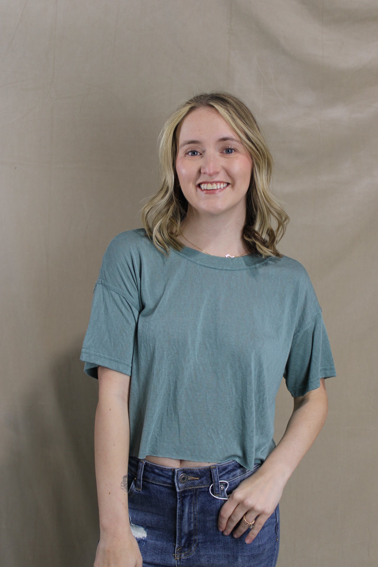 Cropped Butter Tee - Dusty Teal