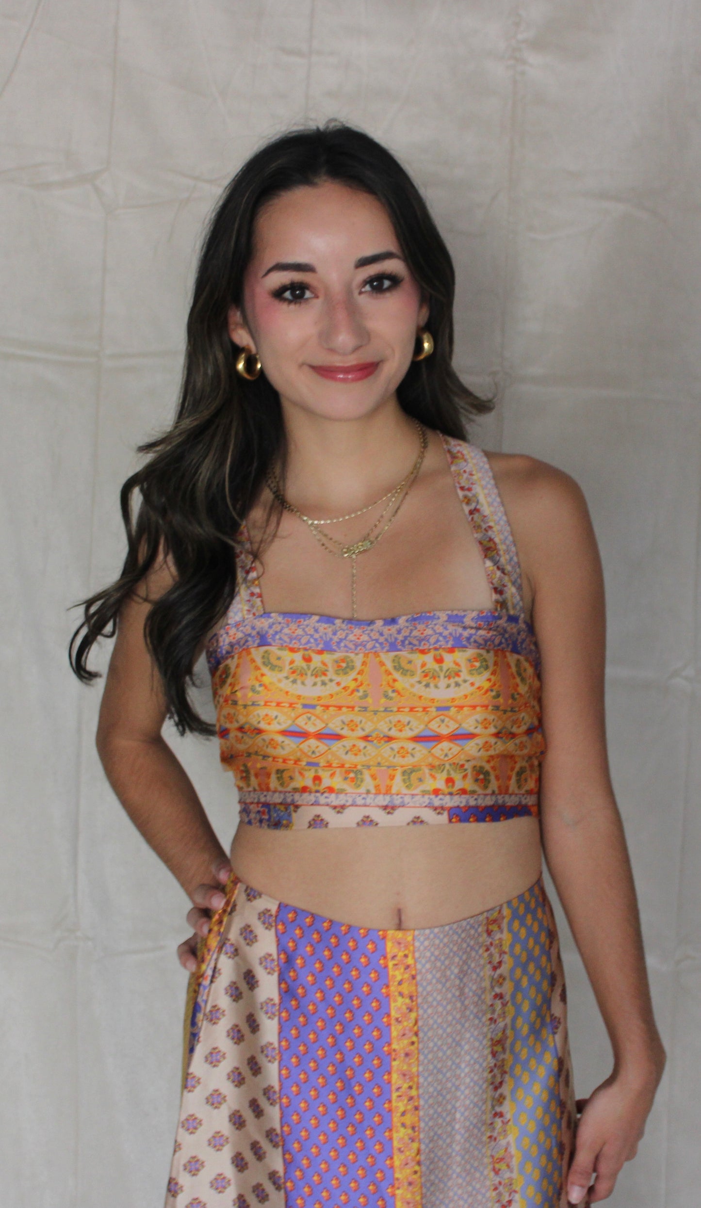 Gold Patterned Crop Top