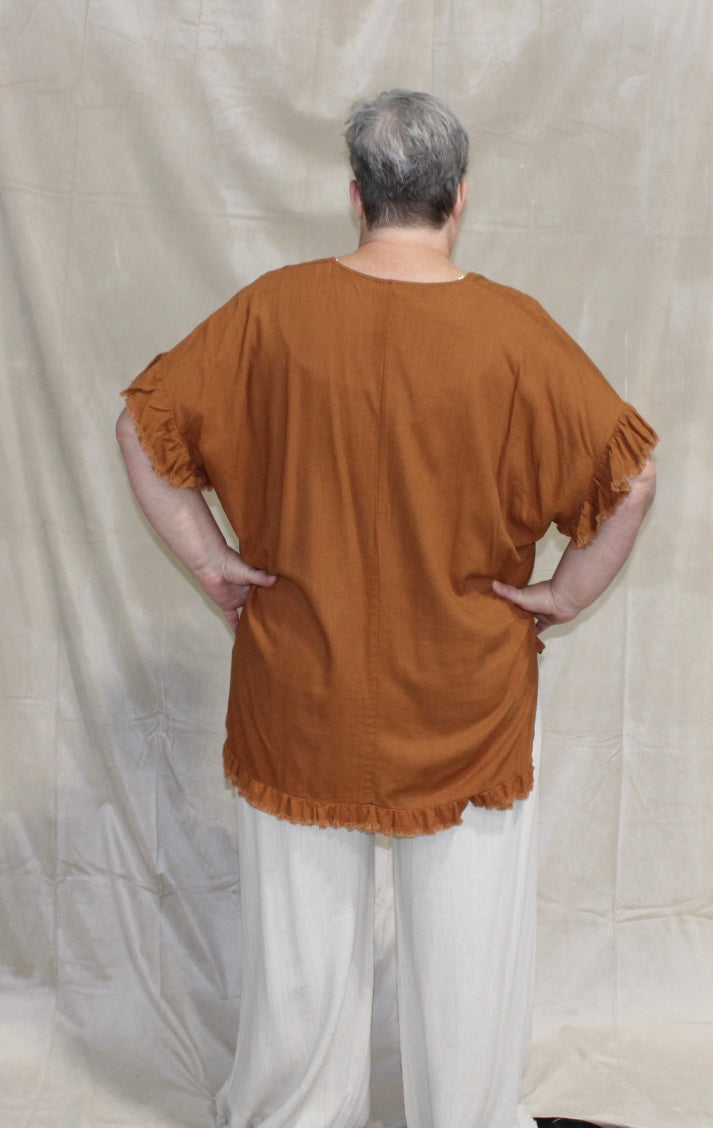 Linen Camel Unhemmed Top
