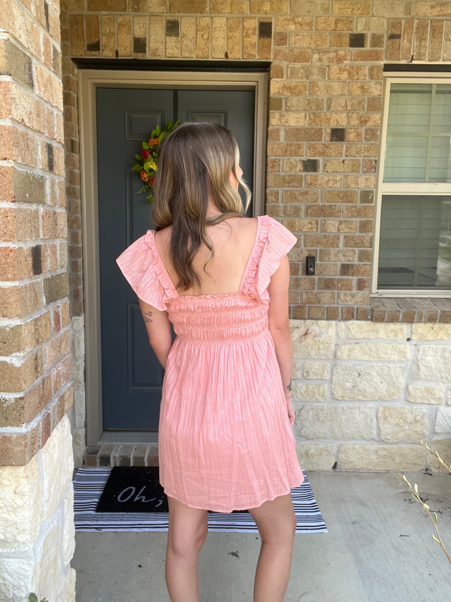 Light Pink Smocked Square Neck Dress