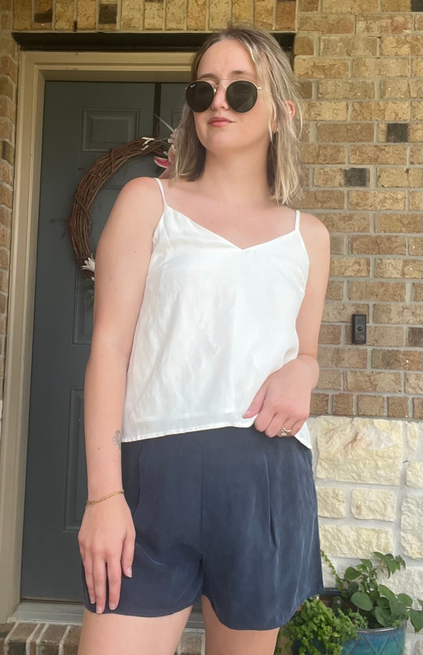 Navy Heritage Front Pleat Shorts