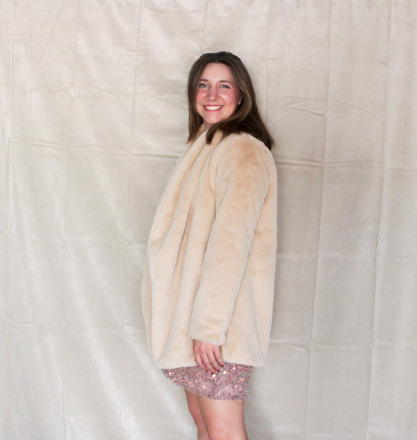Almond Faux Fur Coat