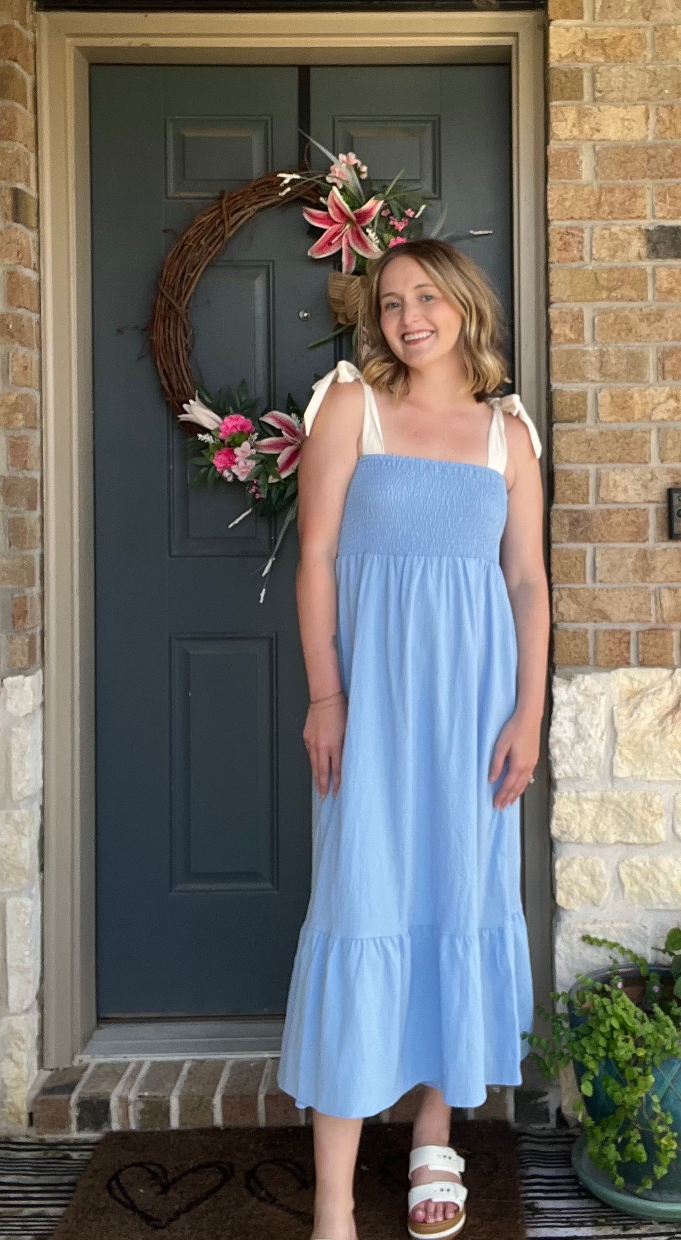 Sky Blue Cream Delilah Contrast Tie Strap Smocked Dress