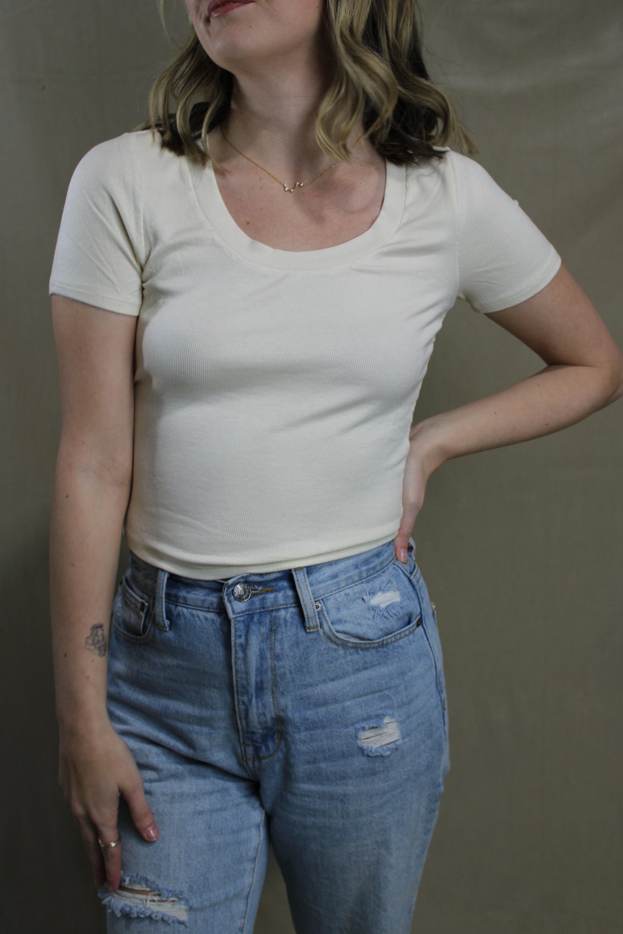 Marshmallow Scoop Neck Crop Tee