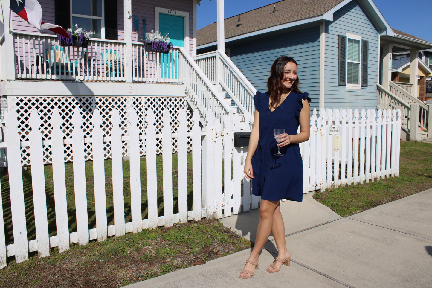 Navy Ruffle Sleeve Dress