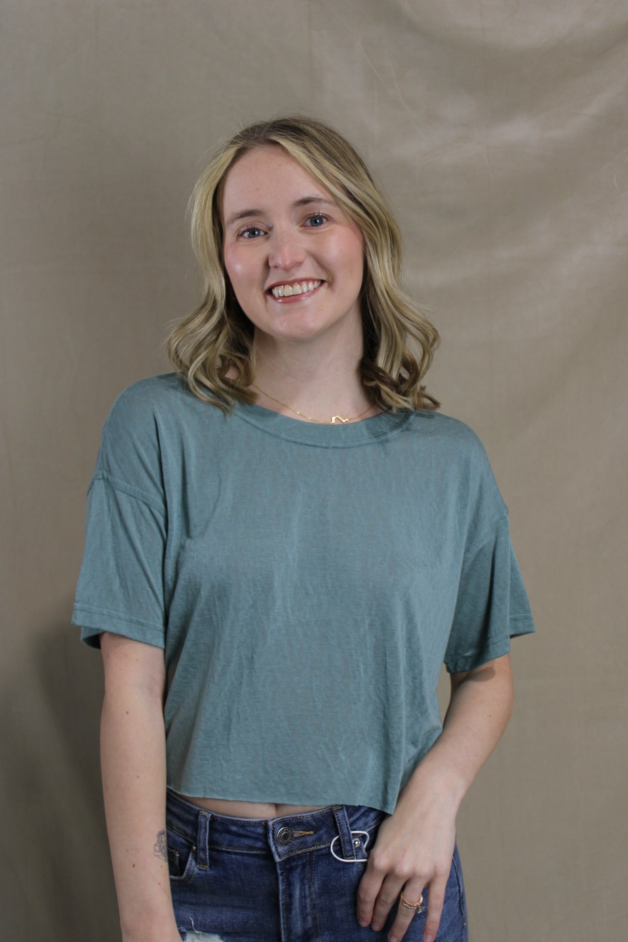 Cropped Butter Tee - Dusty Teal