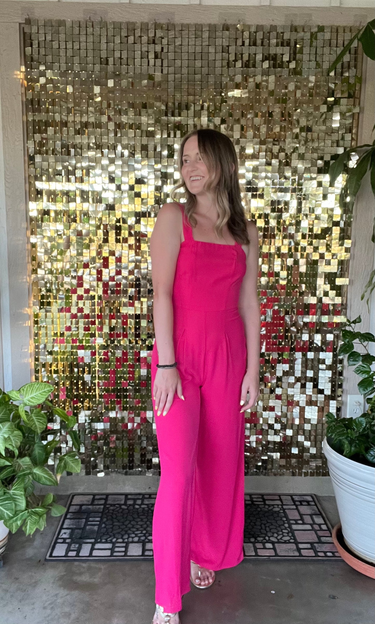 The Classic Square Neck Fuchsia Jumpsuit