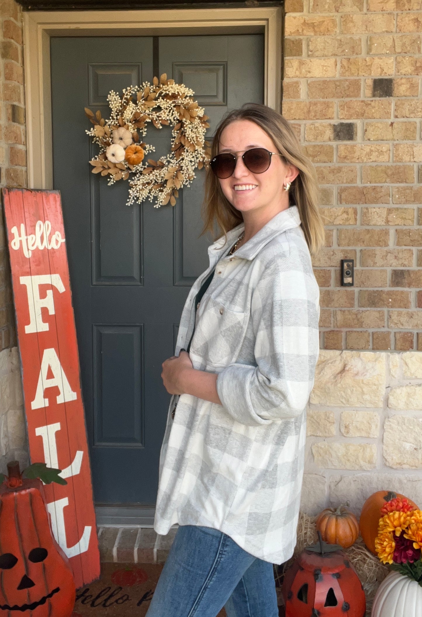Light Grey and White Super Soft Plaid Button Down Top