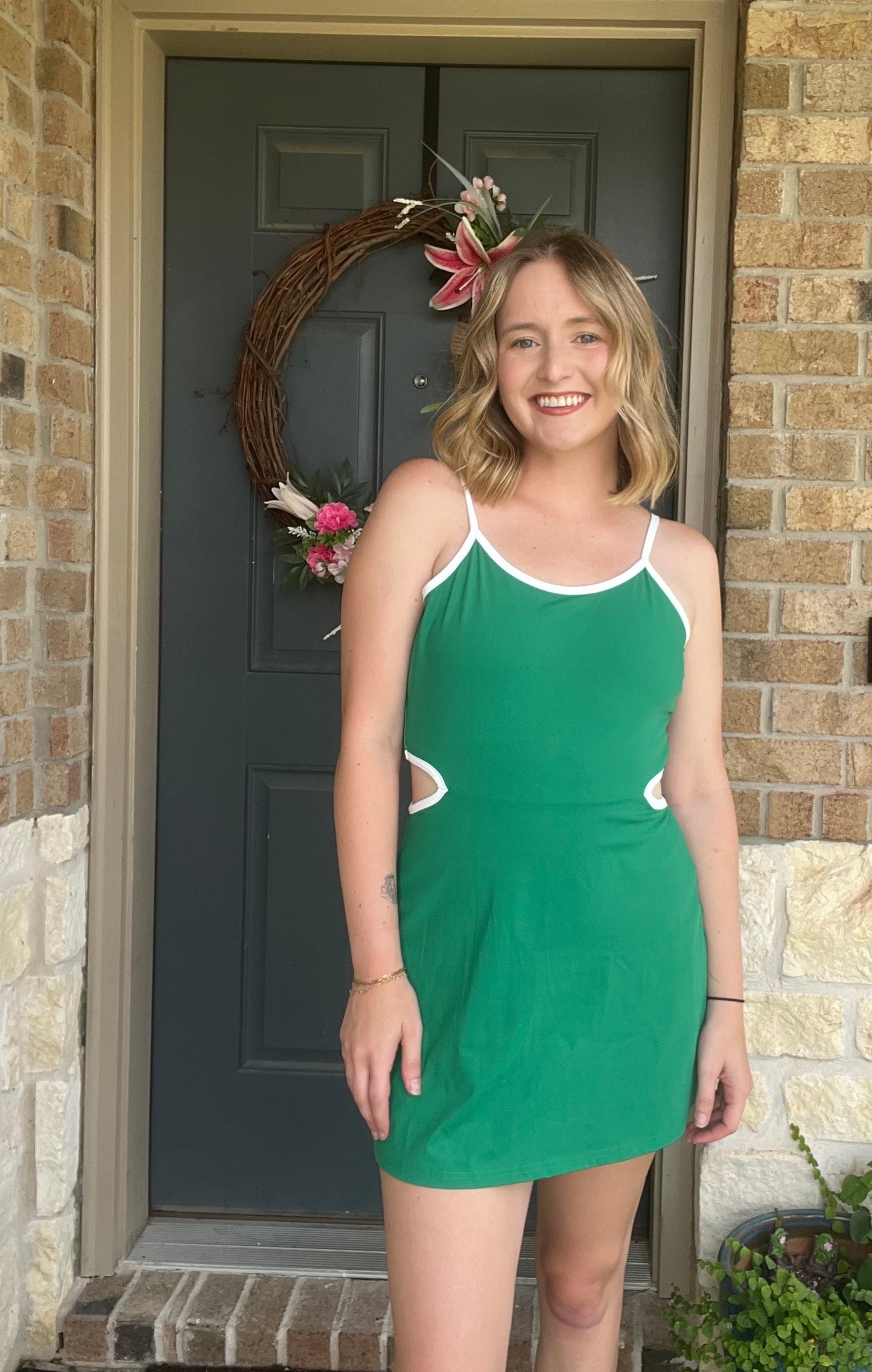 Kelly Green White Victory Sporty Cutout Athletic Dress