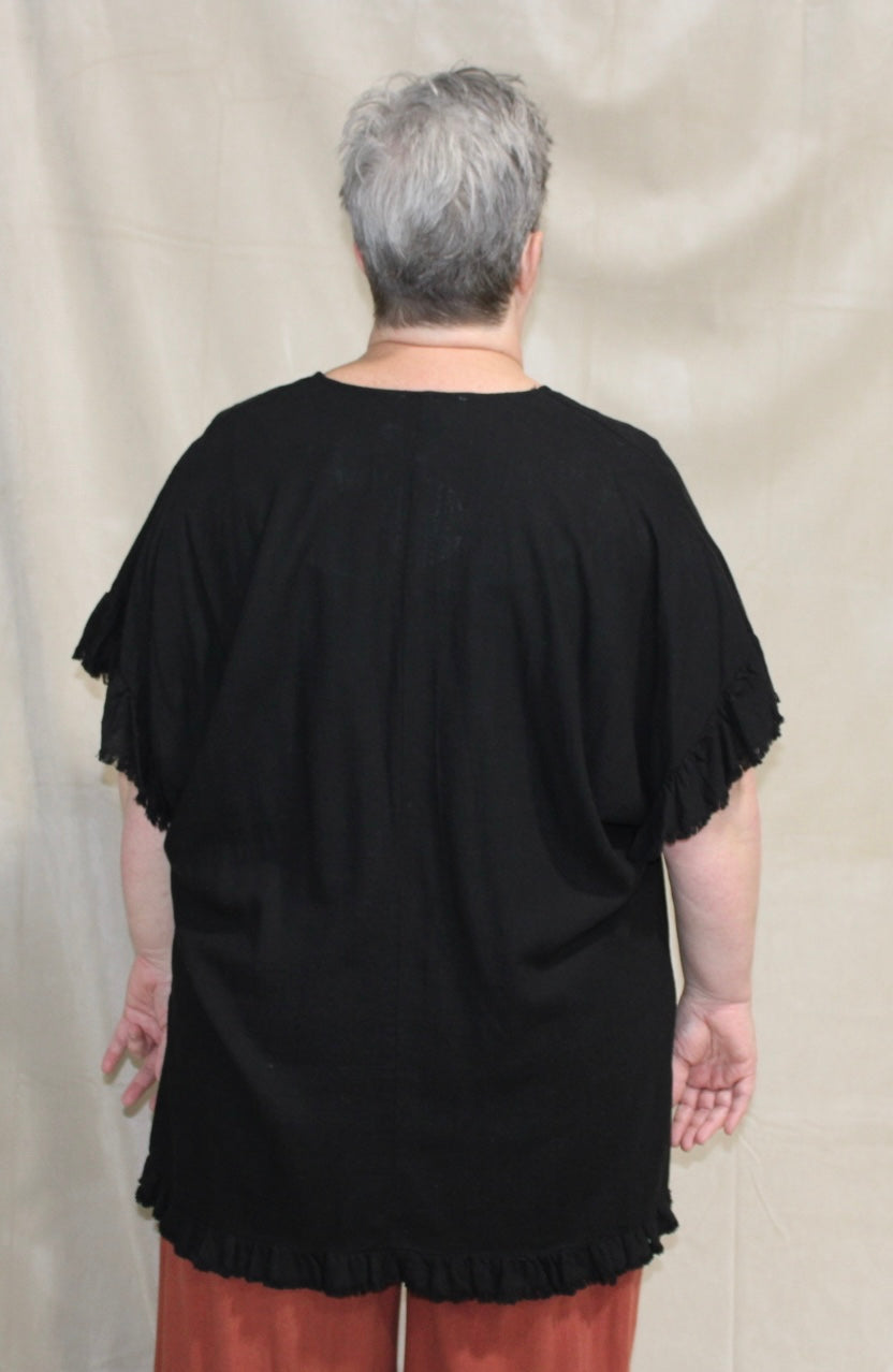 Linen Black Unhemmed Top
