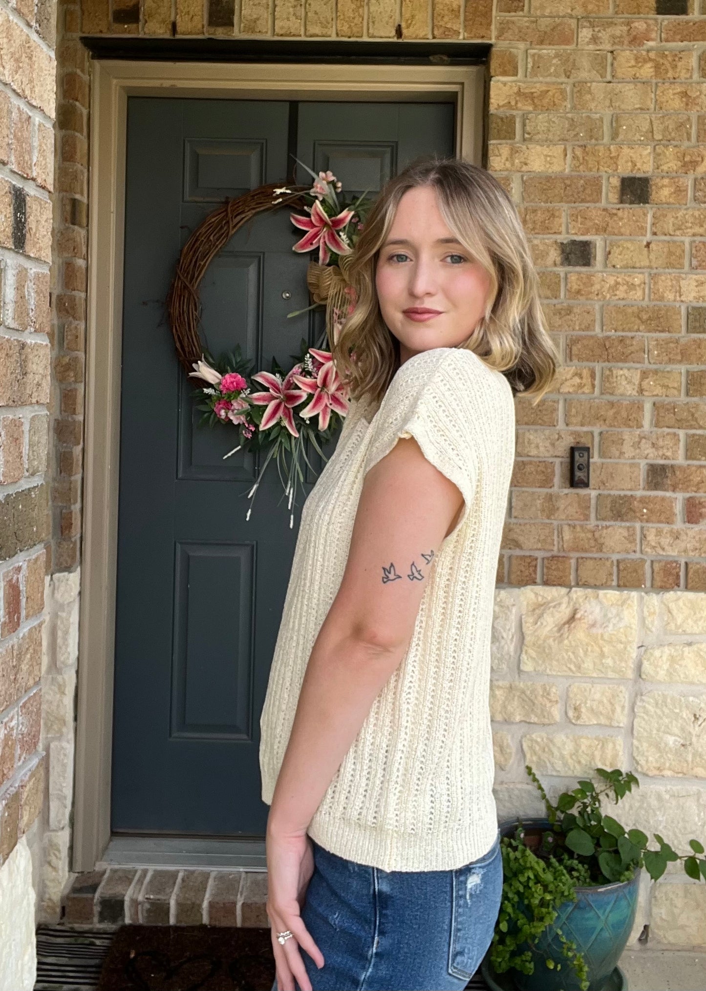 Ivory Jolie Oversized Short Sleeve Sweater