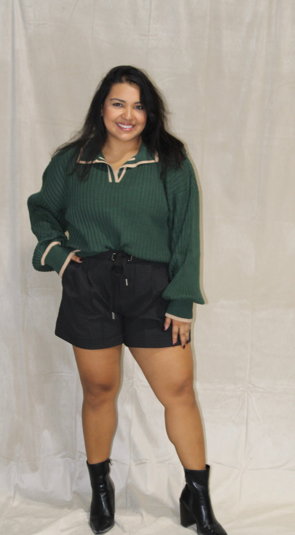Black Waffle High Waisted Shorts