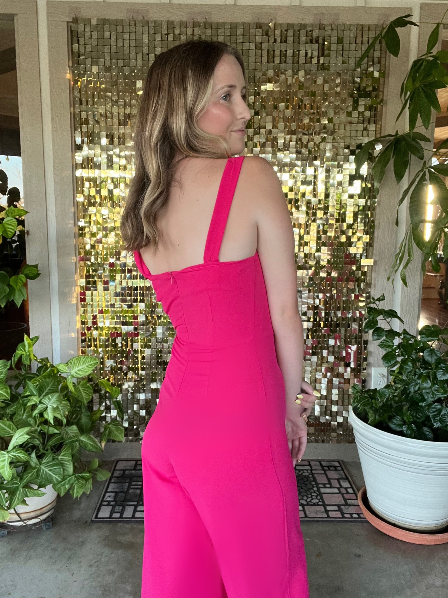 The Classic Square Neck Fuchsia Jumpsuit
