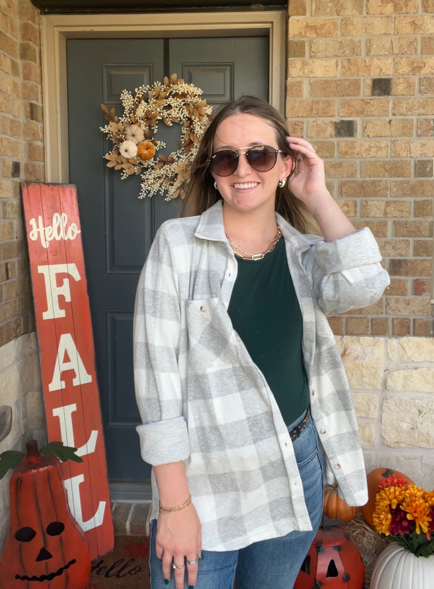 Light Grey and White Super Soft Plaid Button Down Top