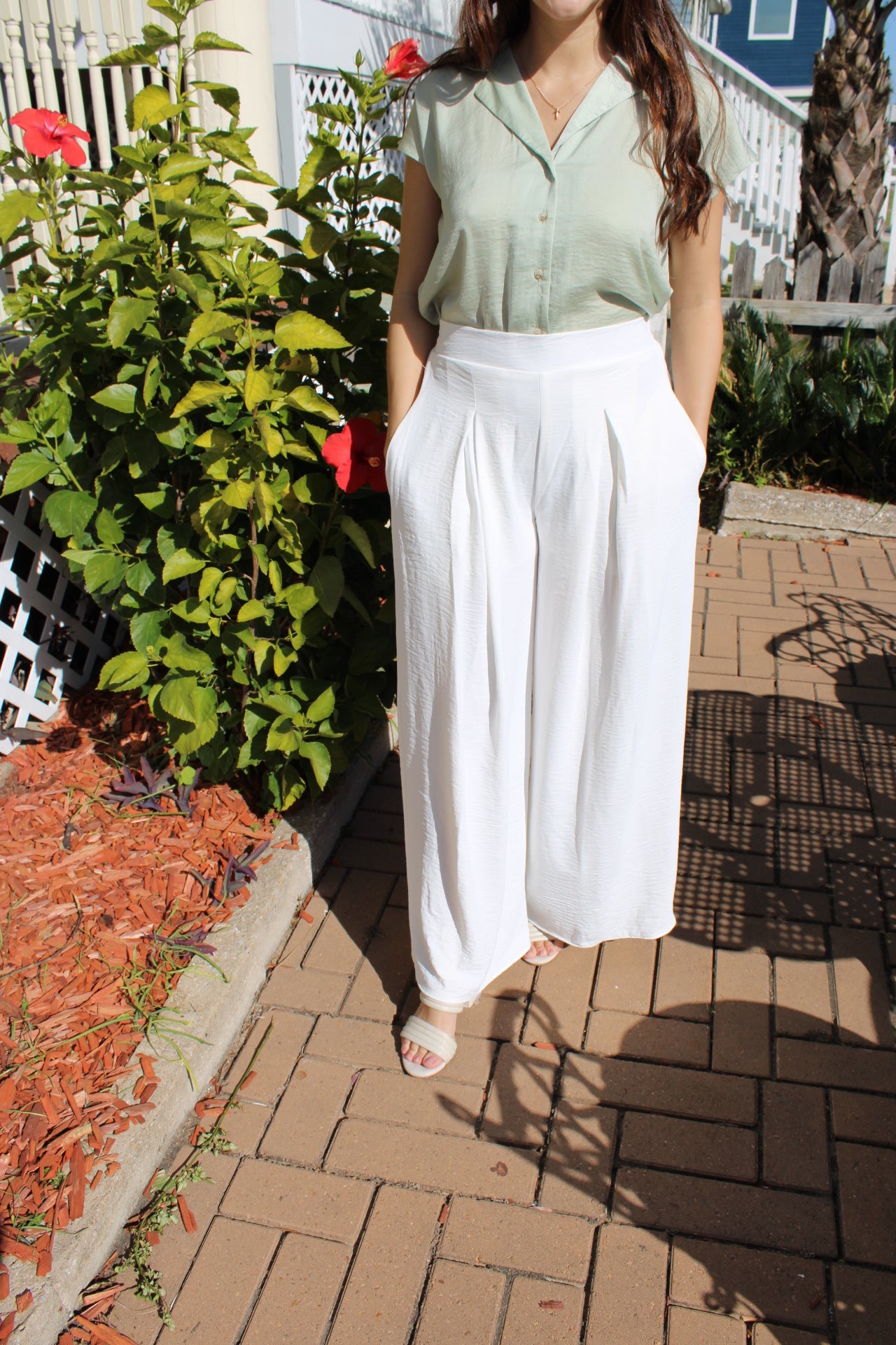 Light Olive Silk Button Down Collared Top