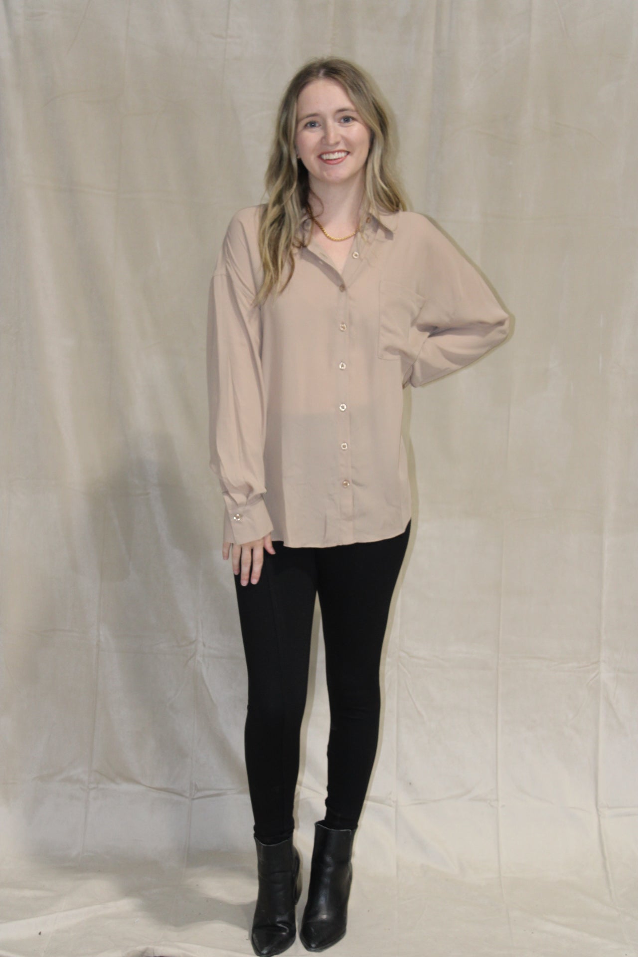 Camel Button Down Top