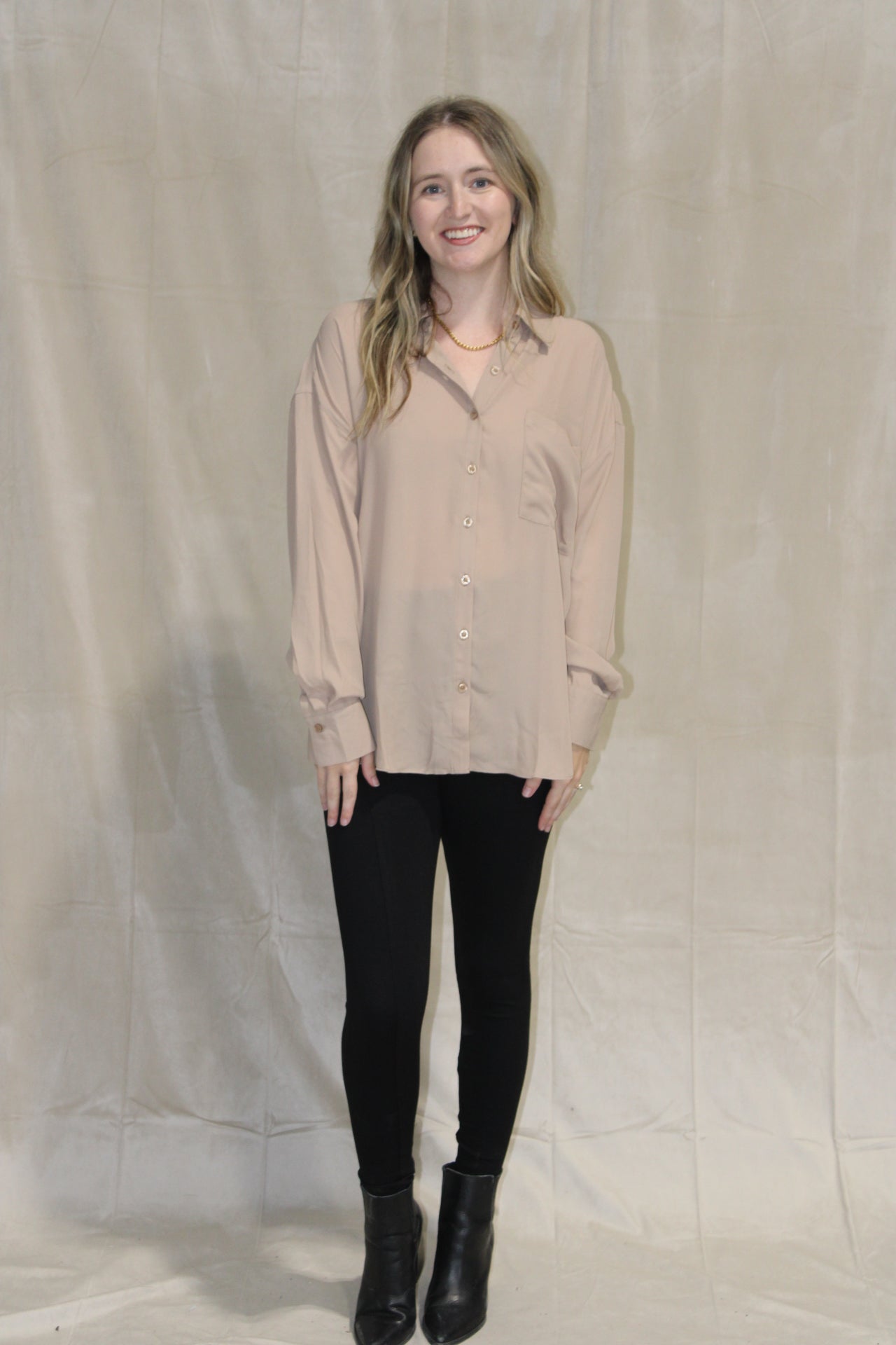 Camel Button Down Top
