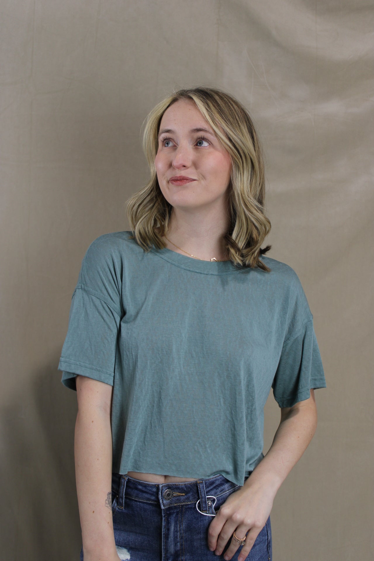 Cropped Butter Tee - Dusty Teal