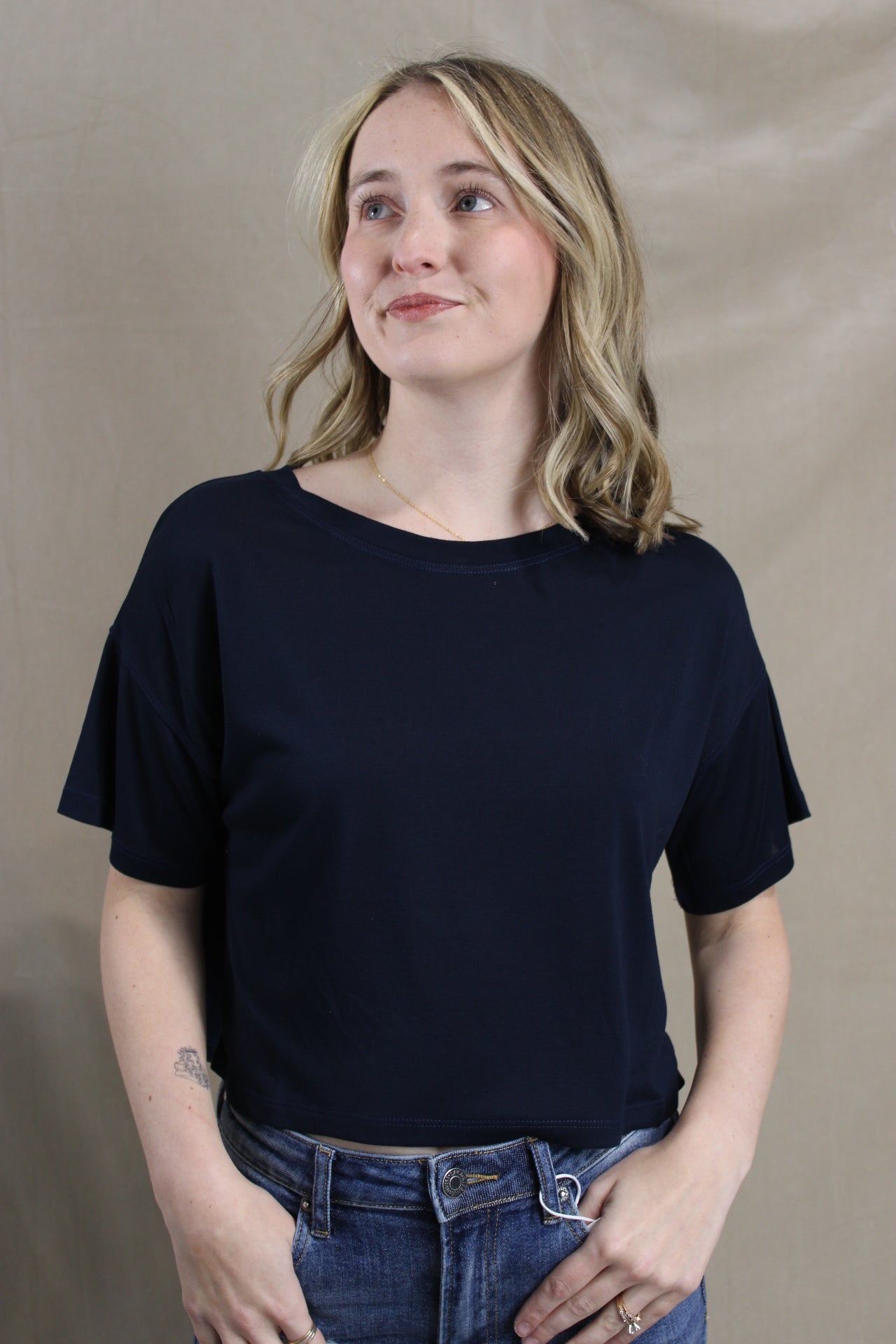 Cropped Butter Tee - Dark Navy