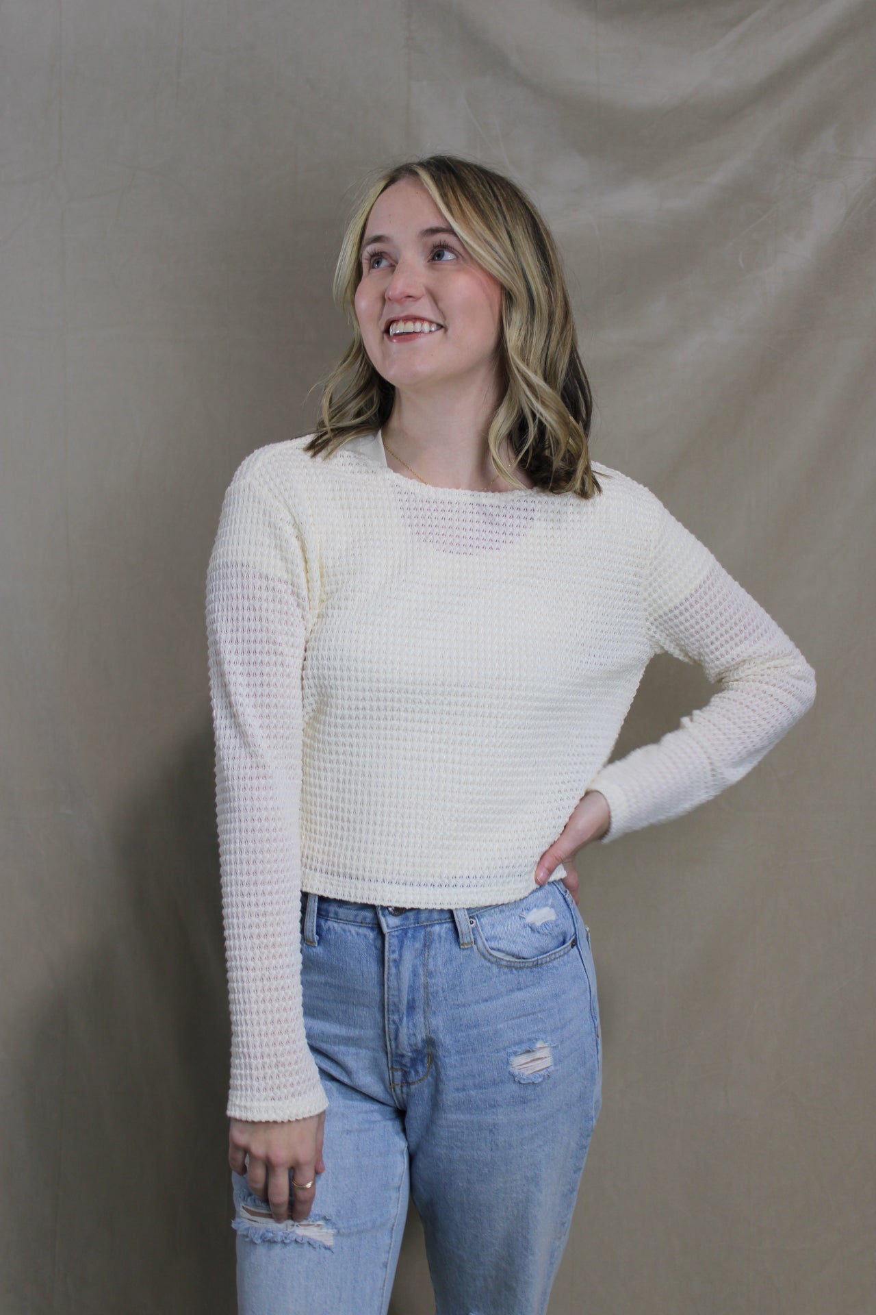 Ivory Thrive Side Slip Crop Top
