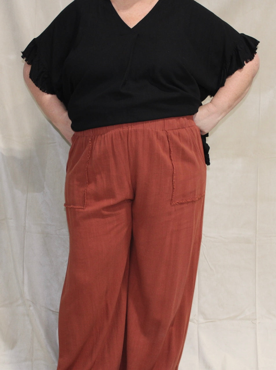 Plus Rust Linen Pants