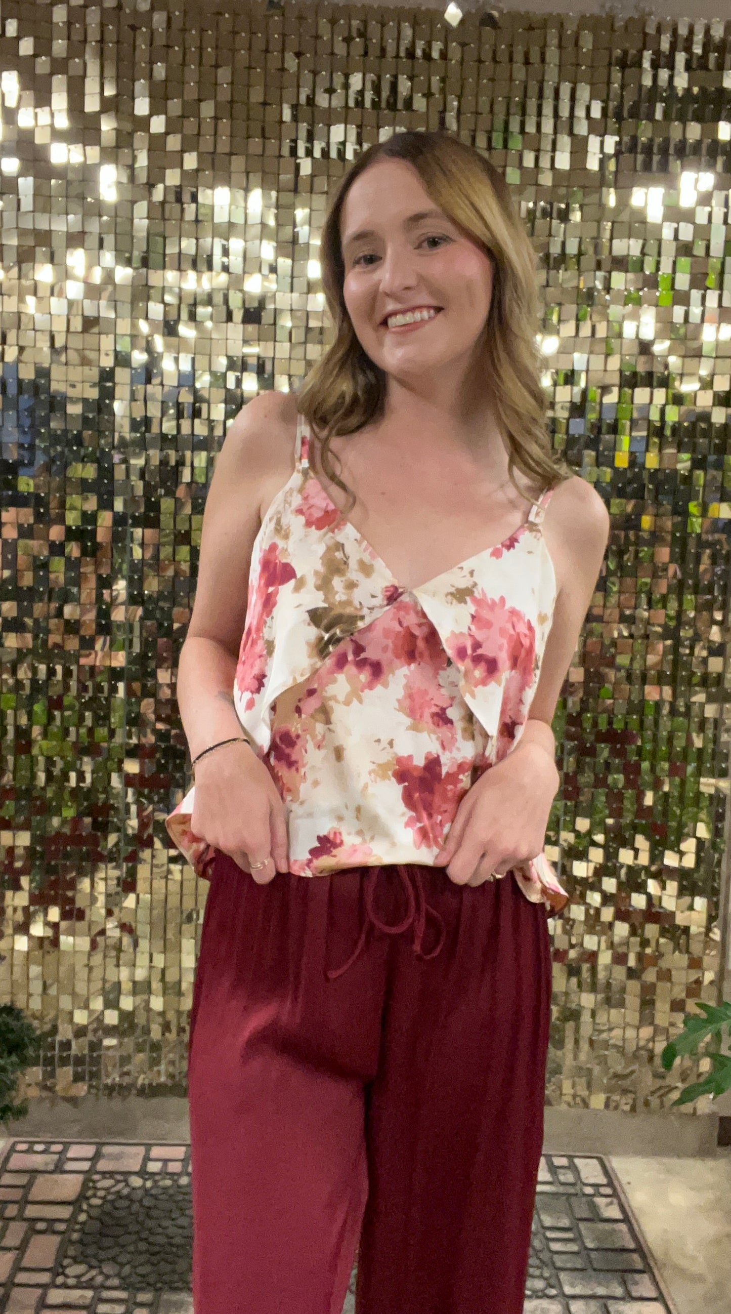 Girls Dinner Pink Floral Front Layered Tank