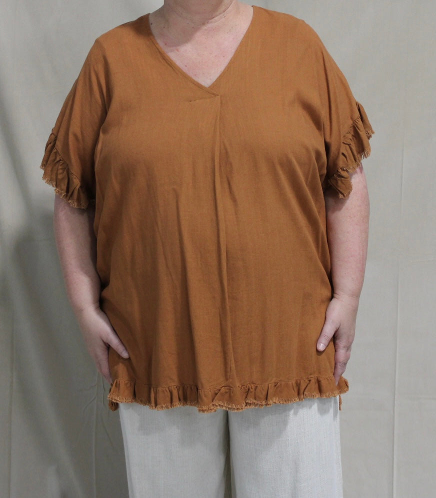 Linen Camel Unhemmed Top