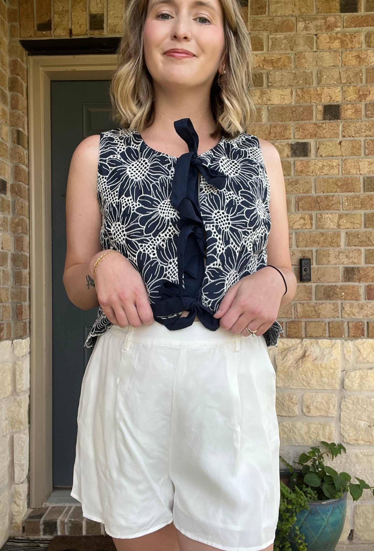 White Heritage Front Pleat Shorts