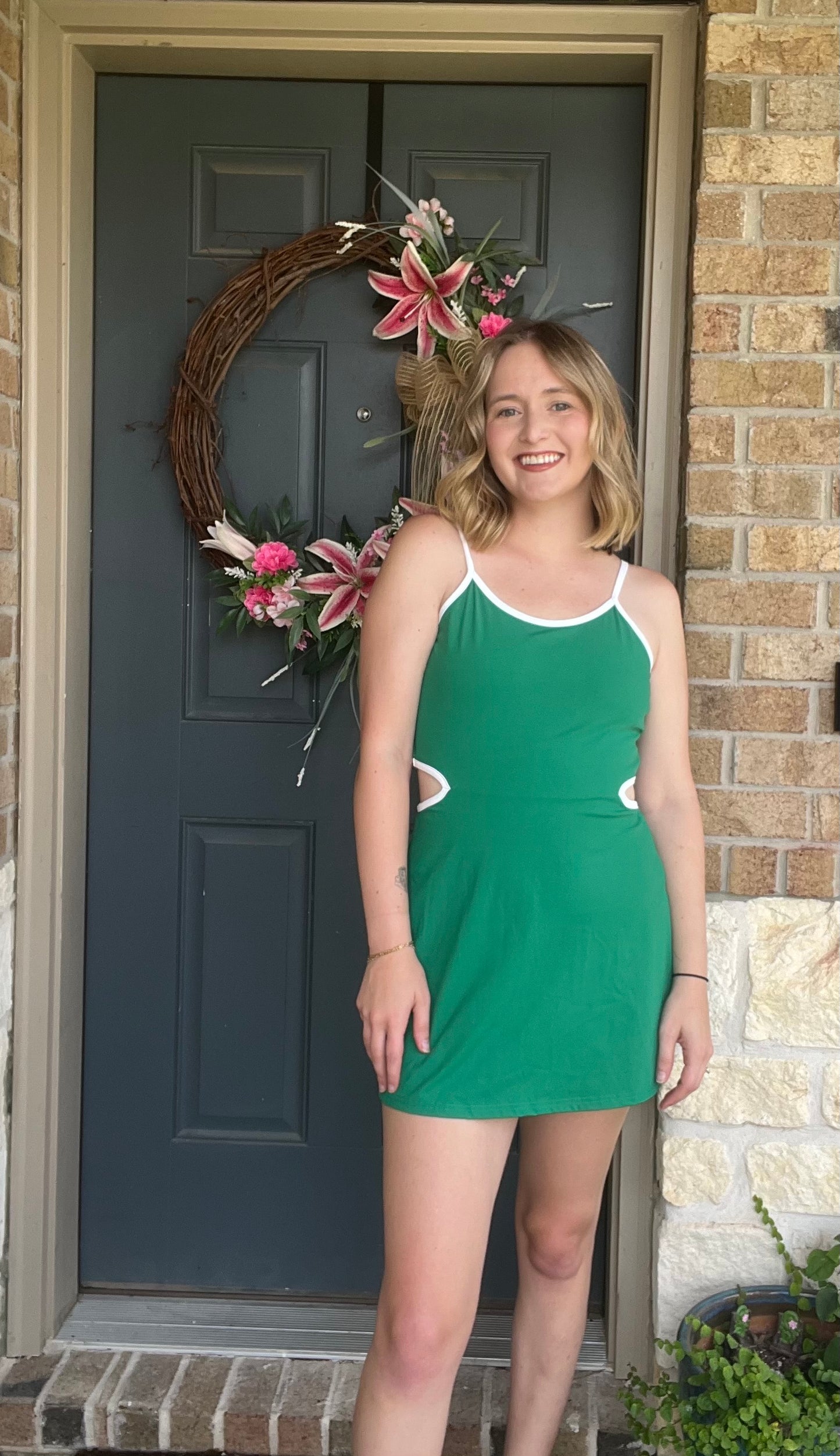 Kelly Green White Victory Sporty Cutout Athletic Dress