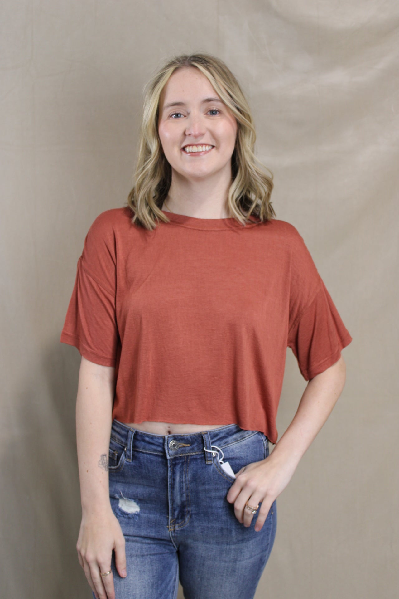 Cropped Butter Top - Brick
