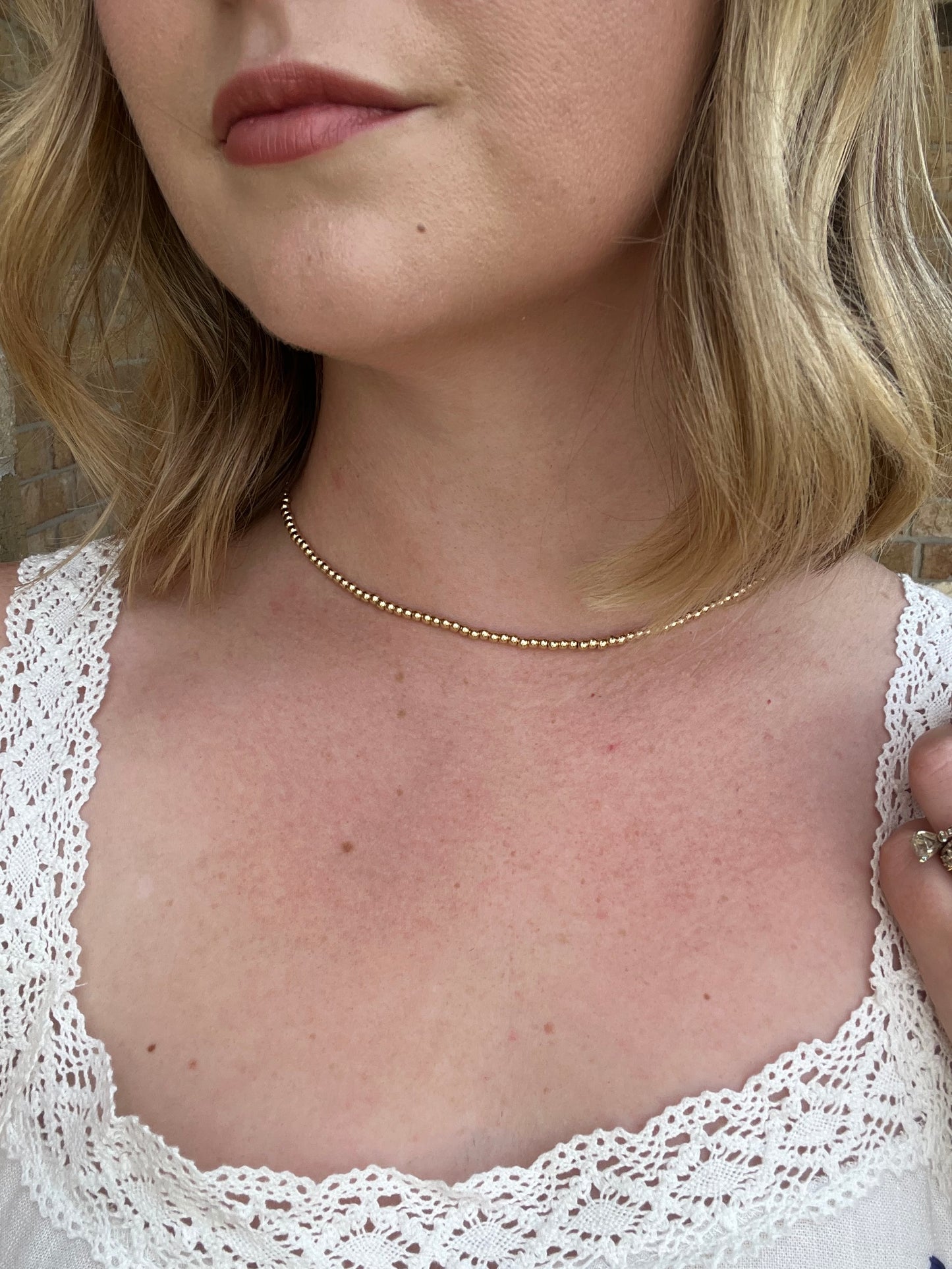 Gold 4mm Beaded Adjustable Necklace