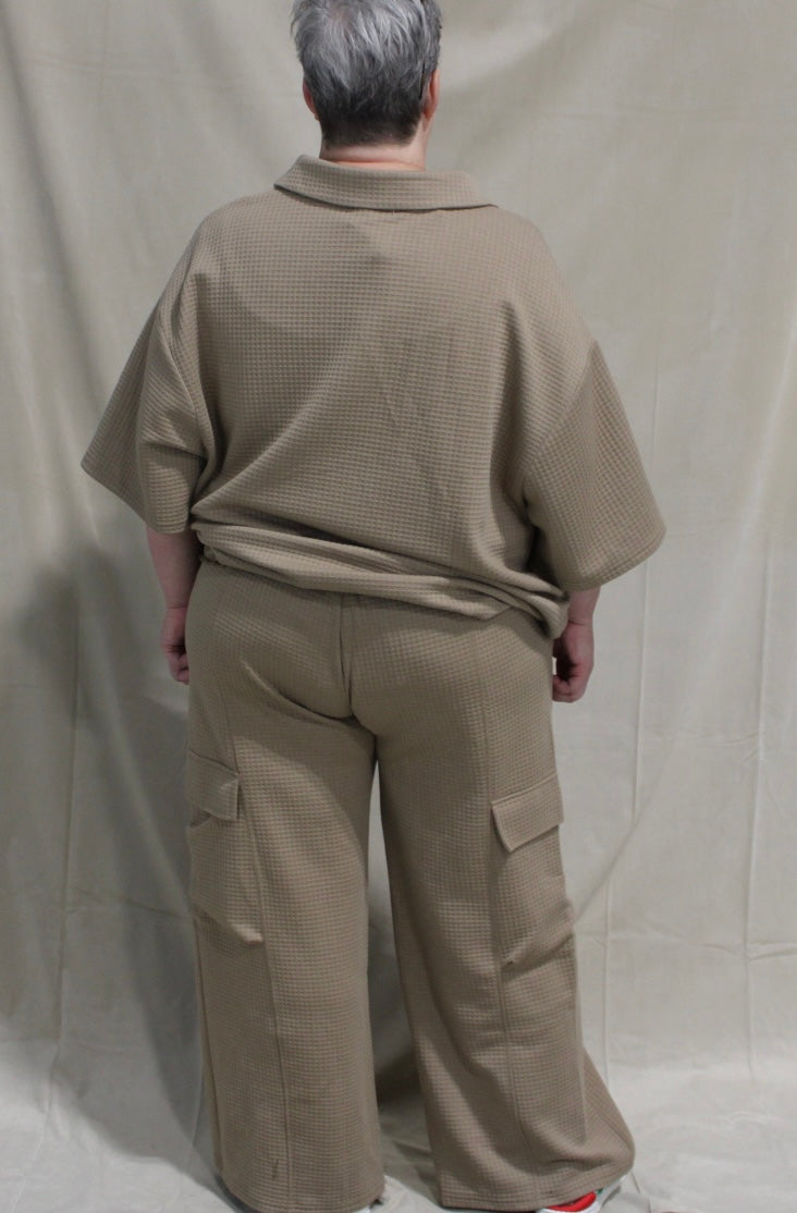 Taupe Waffle Print Cargo Pocket Pants