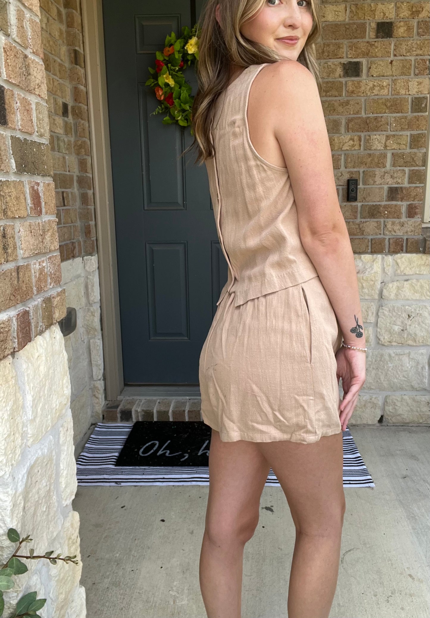 Taupe Shoreline Back Elastic Shorts