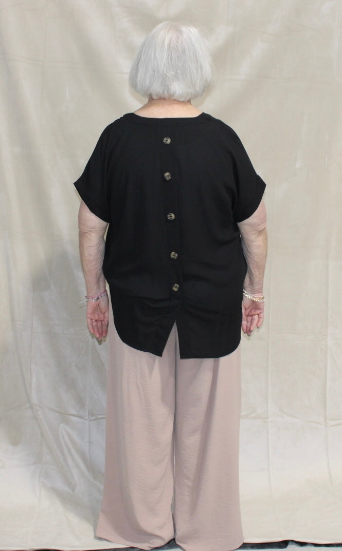 Black Button Back V-Neck Top