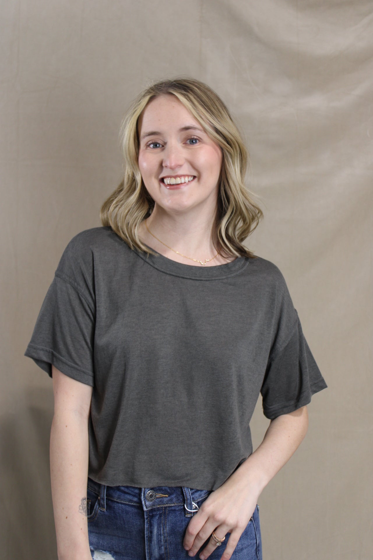 Cropped Butter Top - Charcoal