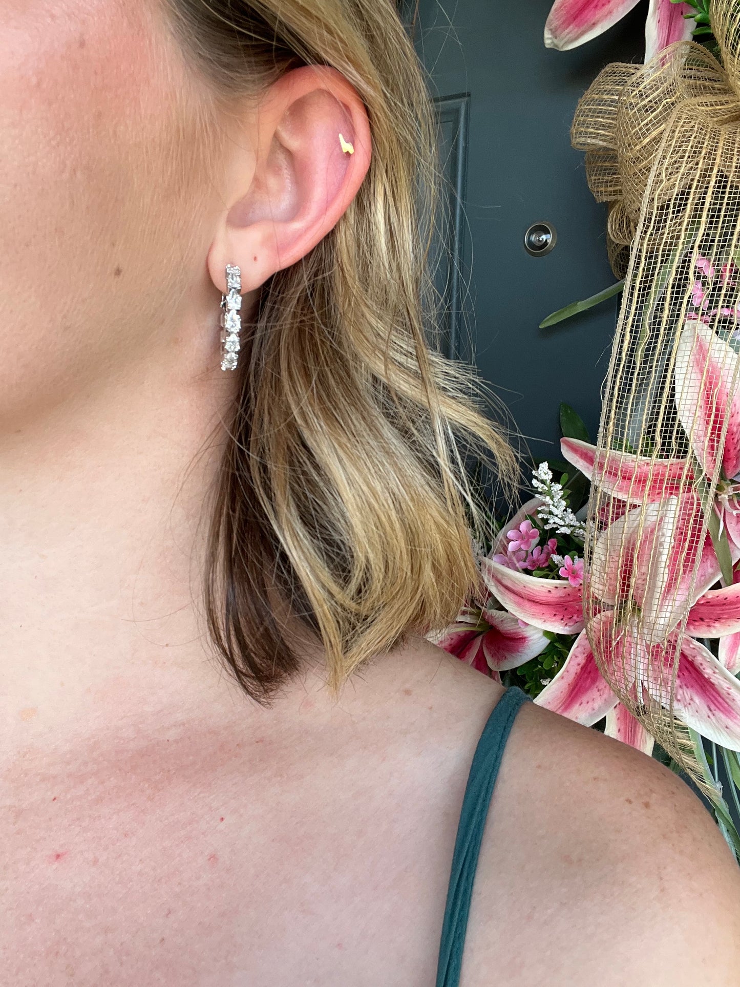 Small Silver Luster Gem Hoops