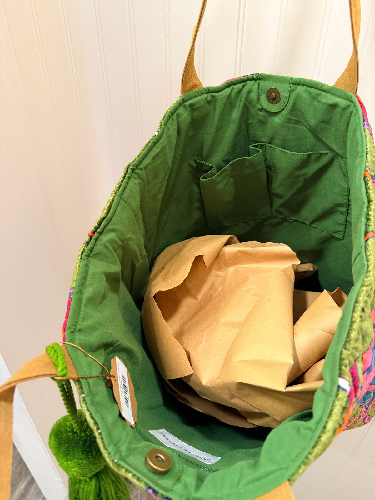 Dark Green Velvet Floral Tote Bag