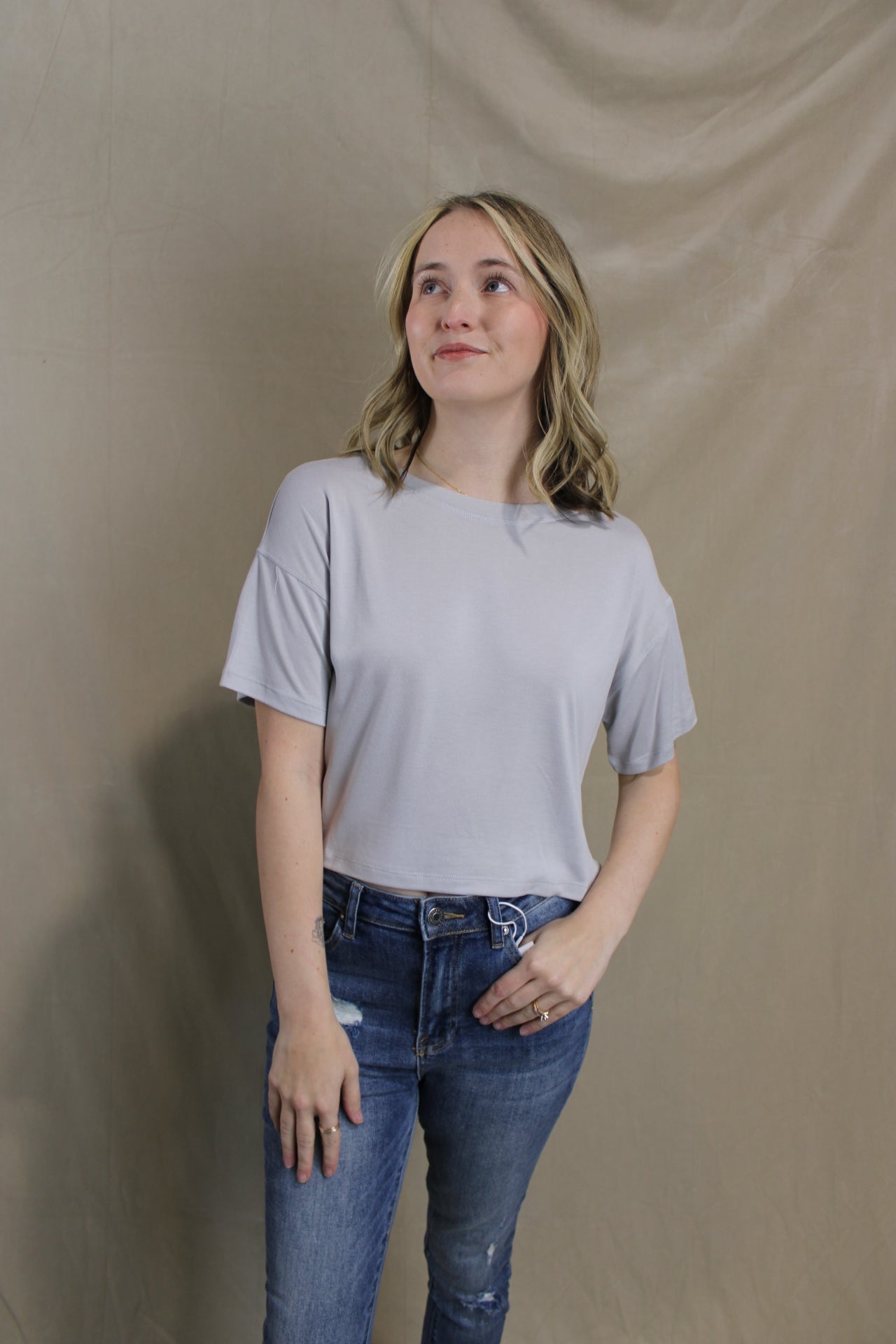 Cropped Butter Top - Blue Grey