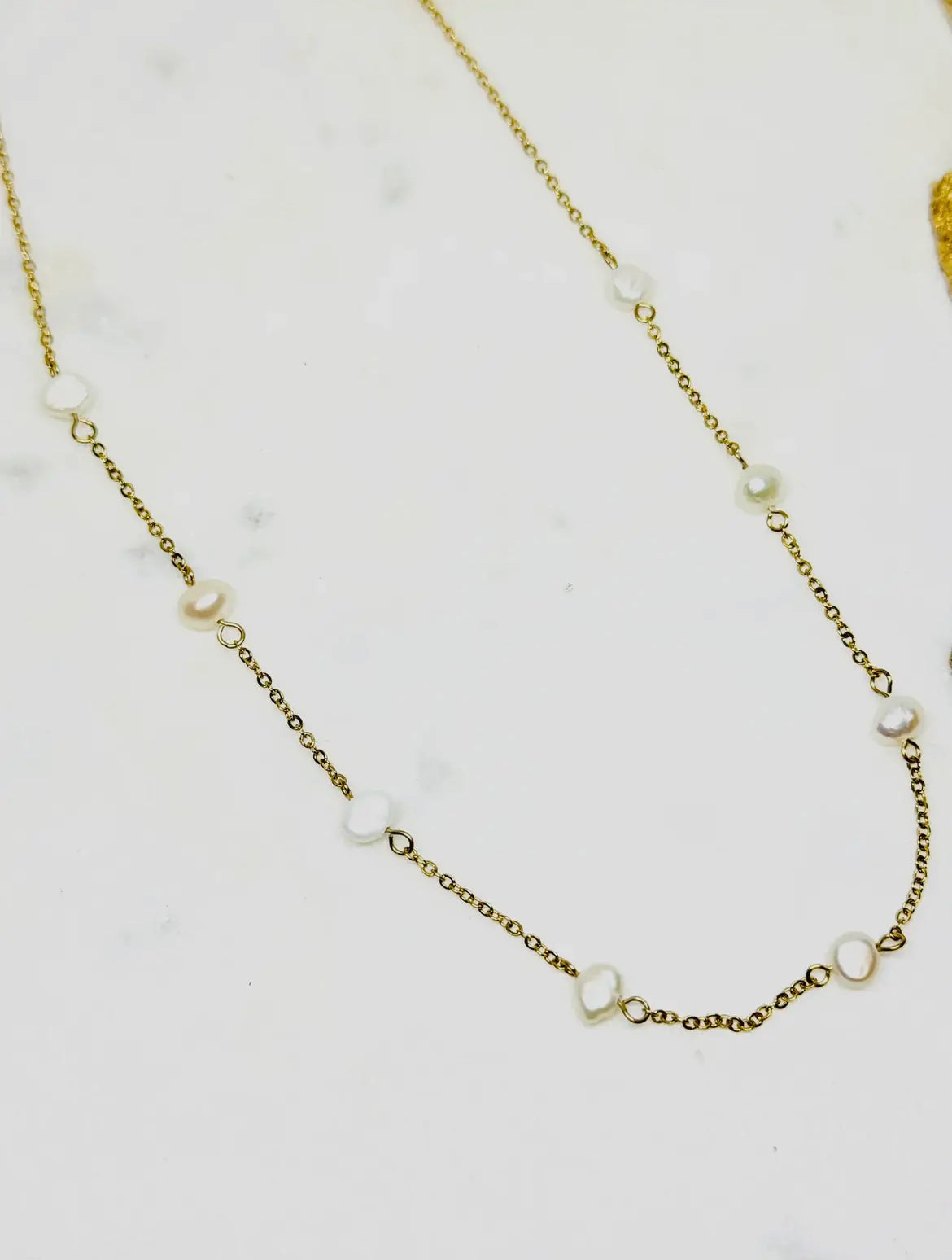 Gold 18kt Plated Delicate Chain with Pearls Necklace