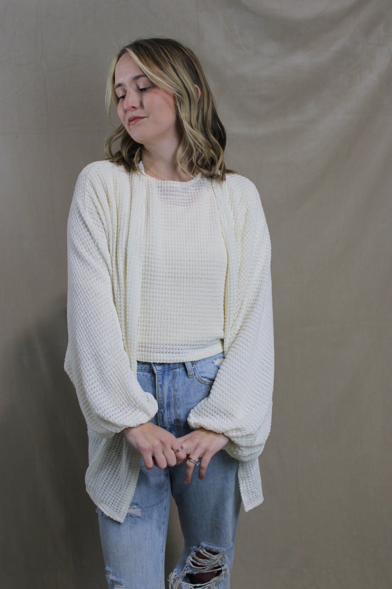 Ivory Thrive Open Knit Cardigan