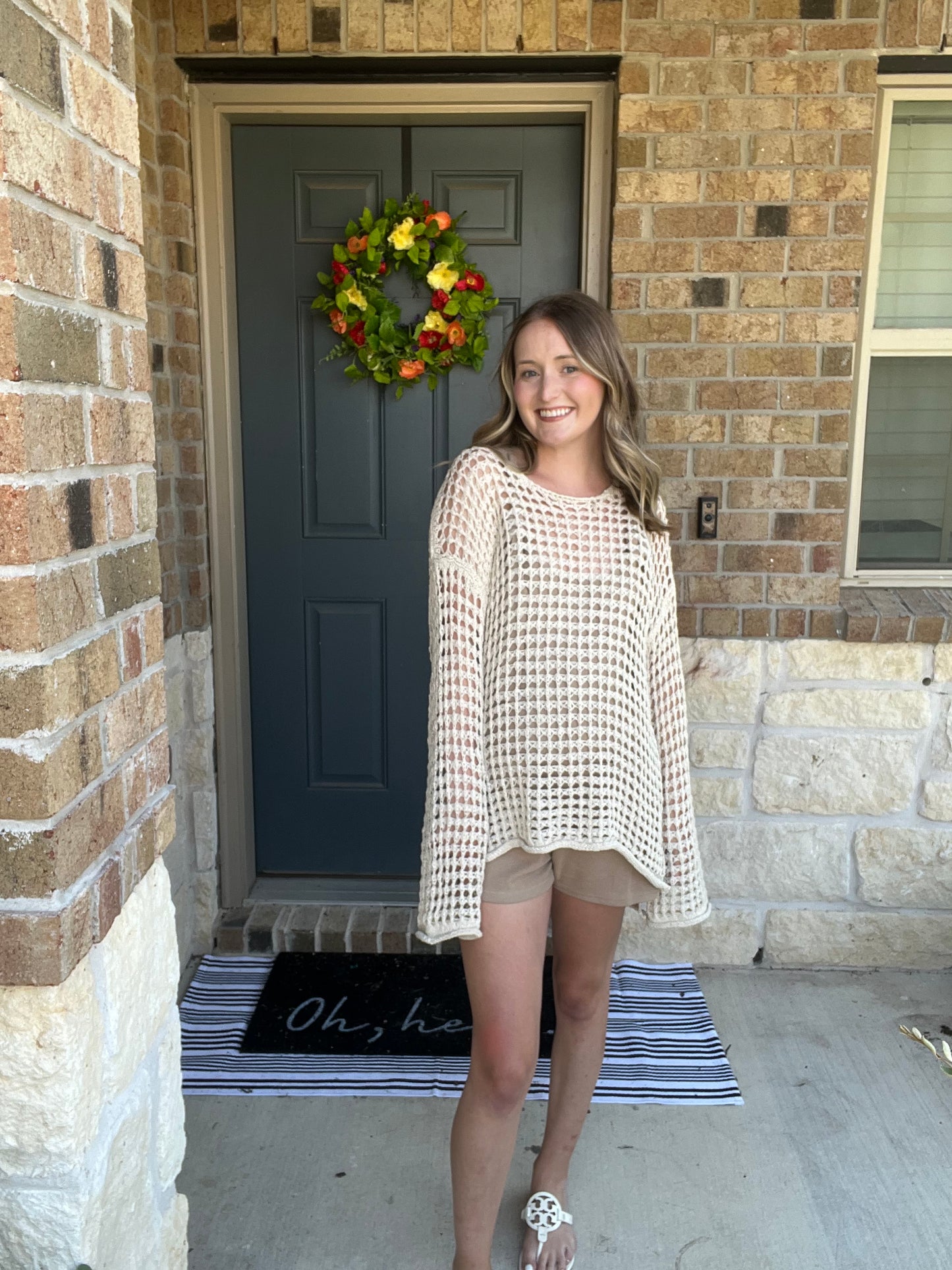 Relaxed Sheer Crochet Knit Pullover