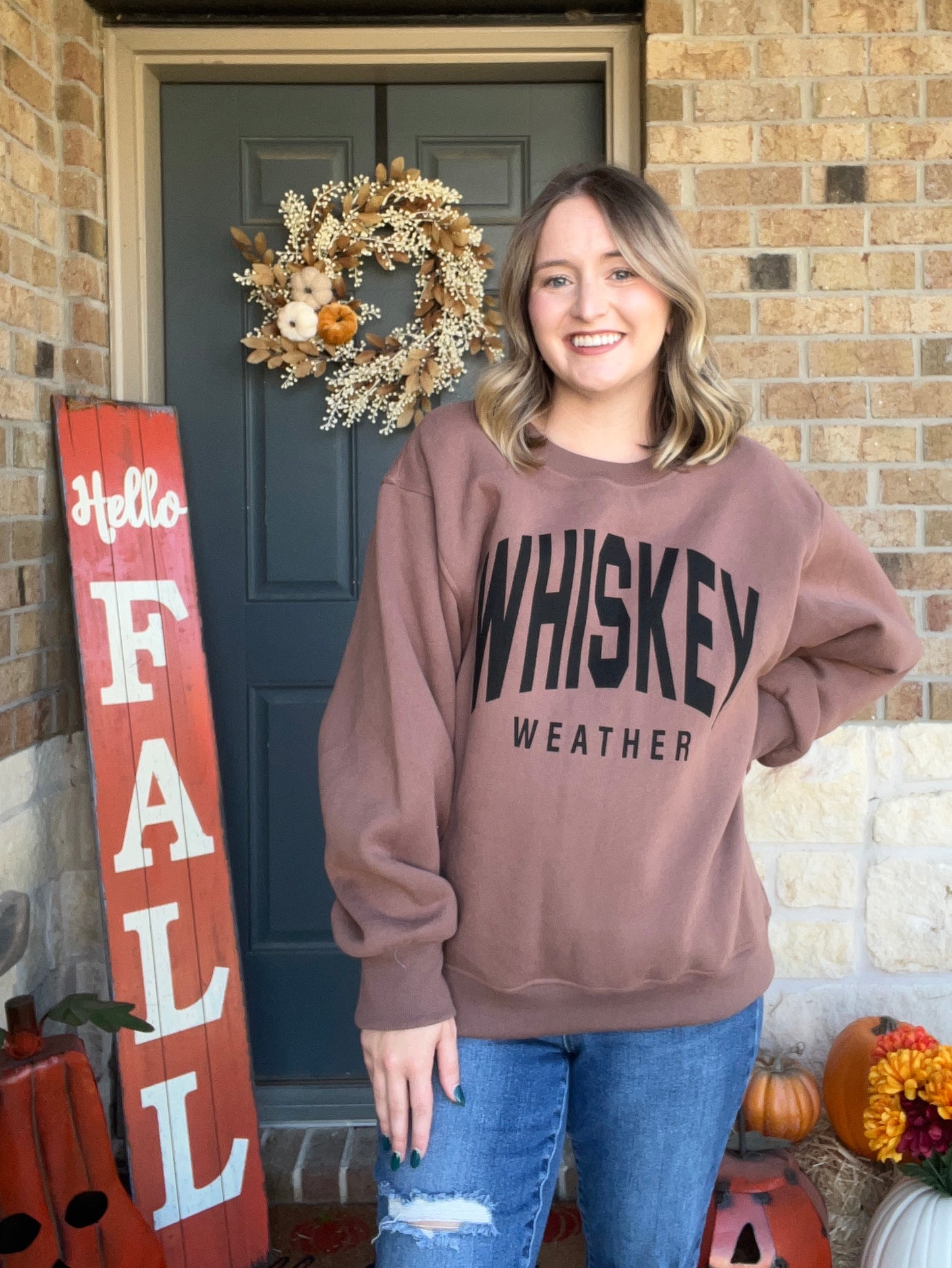 Chocolate Brown "Whiskey Weather" Oversized Pullover