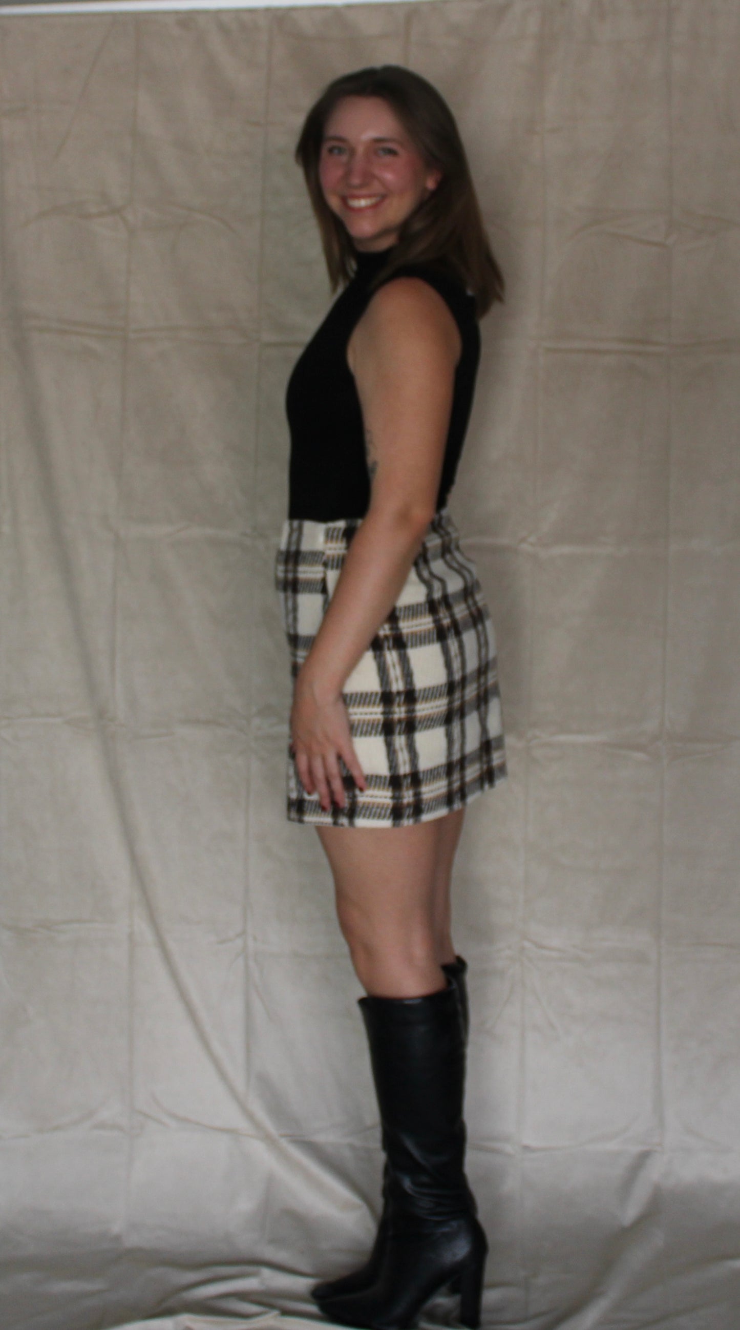 Plaid Textured Mini Skirt