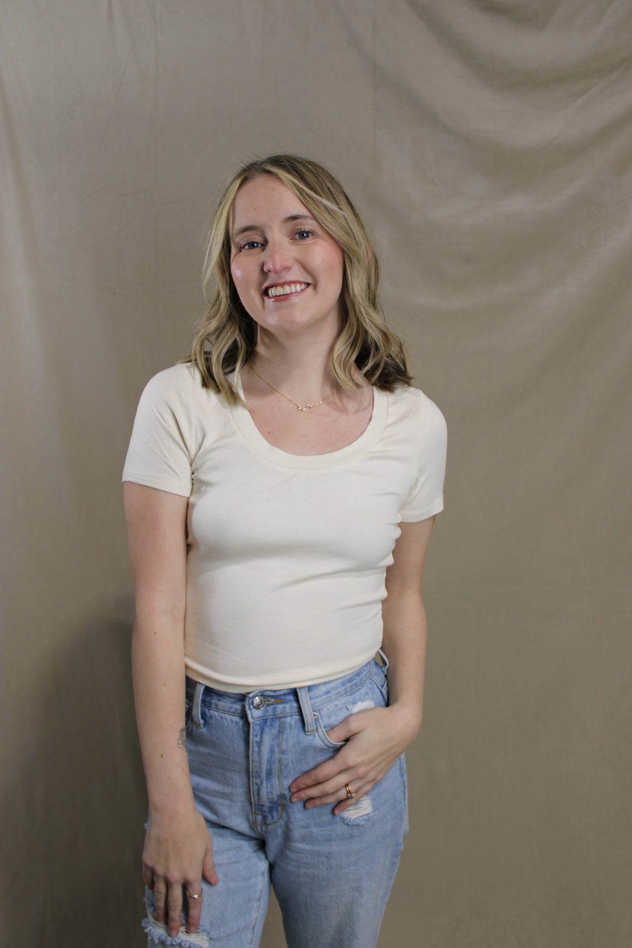 Marshmallow Scoop Neck Crop Tee