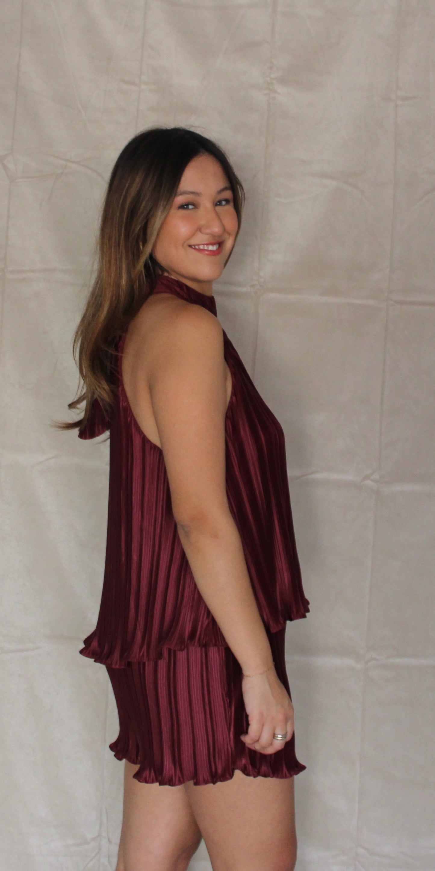 Burgundy Halter Two Piece Set