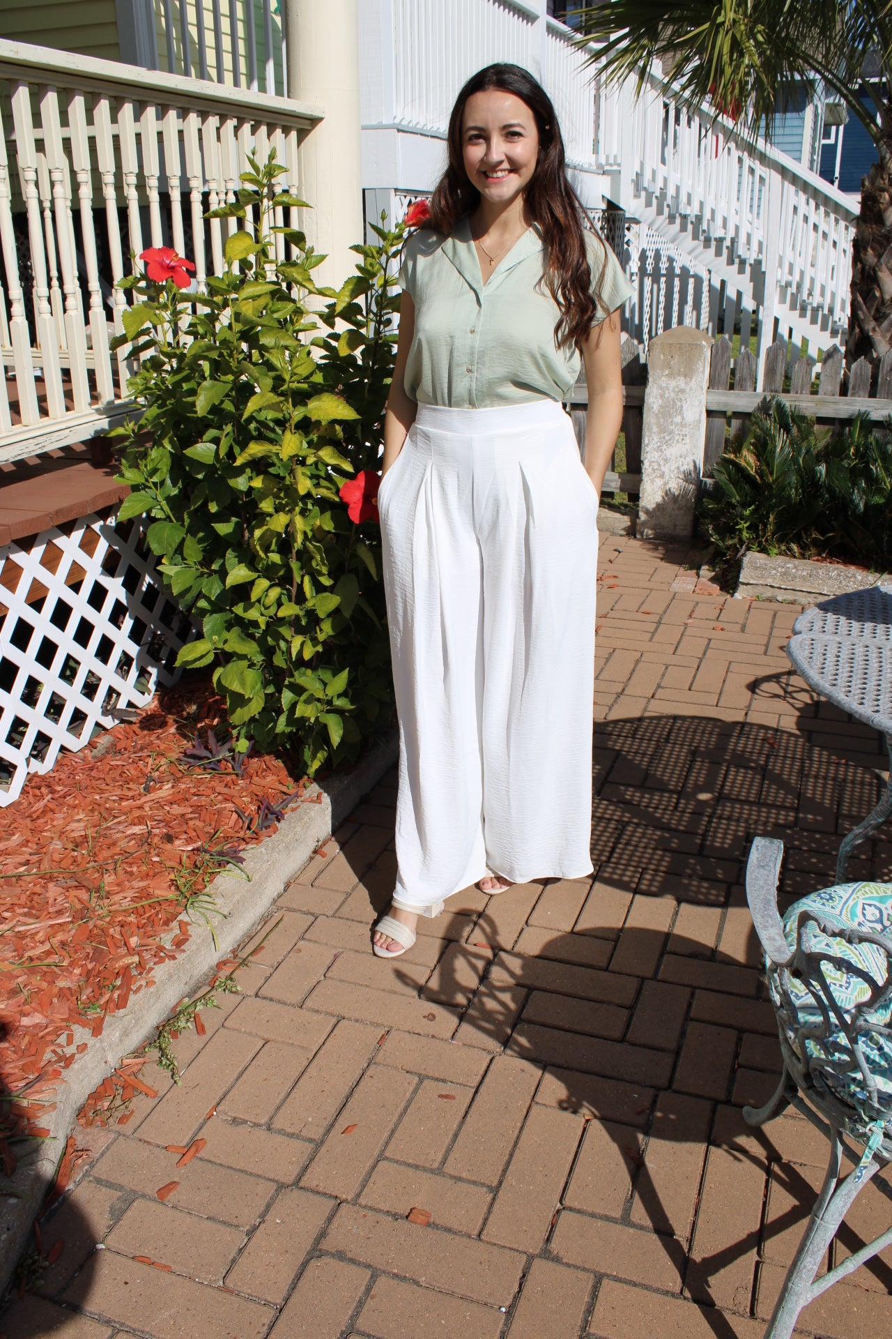 Light Olive Silk Button Down Collared Top