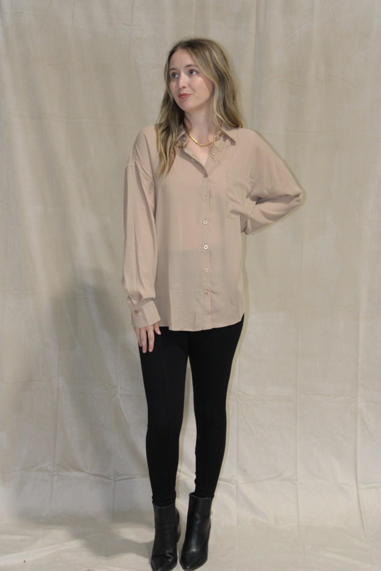 Camel Button Down Top